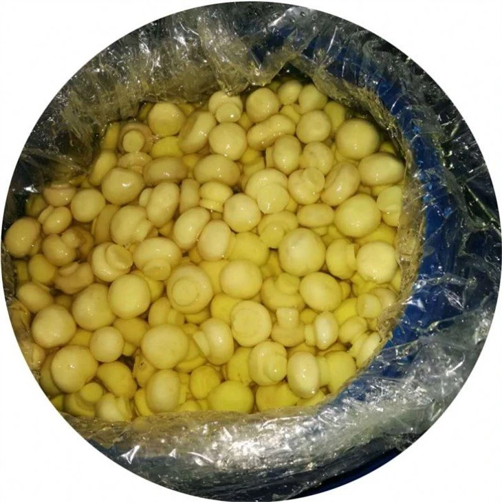 Whole white champignon in vinegar in drums